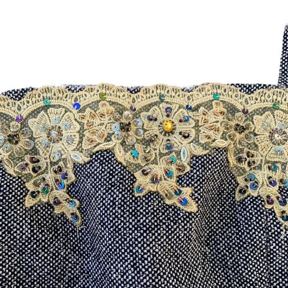 Vintage Tweed Crop Top Gold Lace Beaded Accent Skinny Straps Size 10 Gothic Emo - Picture 4 of 12